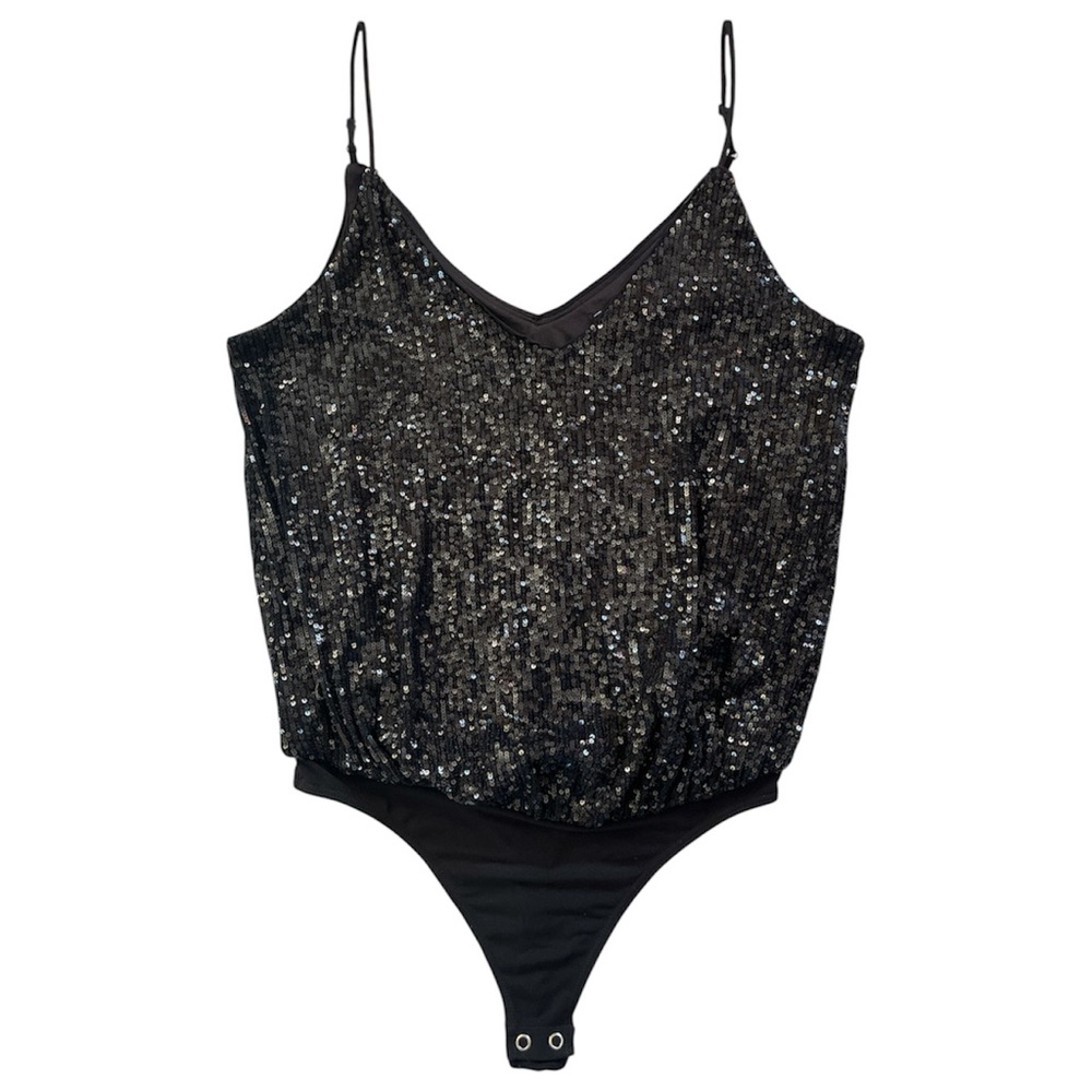 Express Black Sequin Bodysuit with spaghetti straps Size Small - Picture 7 of 13